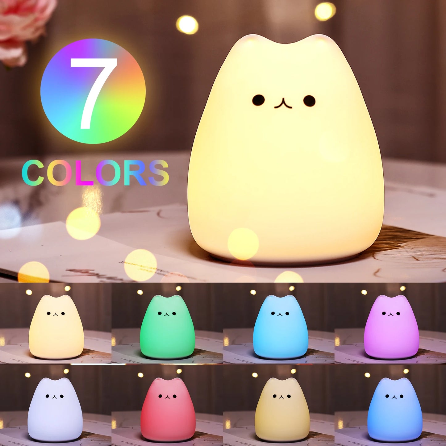 Mini Kawaii Baby Night - Lamp 7 Color-changing - Eye Protection - Bedroom Bedside Nightlight